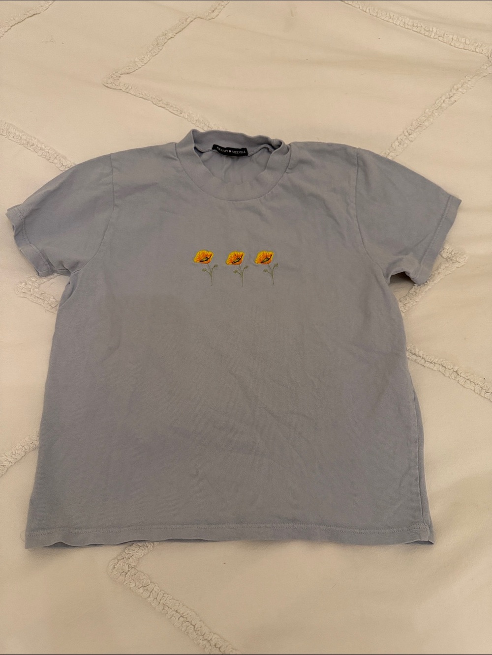 Brandy Melville Light Blue Tee with Yellow Floral Embroidery